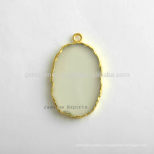 Handmade 925 Sterling Silver Gold Plated White Chalcedony Slice Gemstone Bezel Connector and Charm Supplies